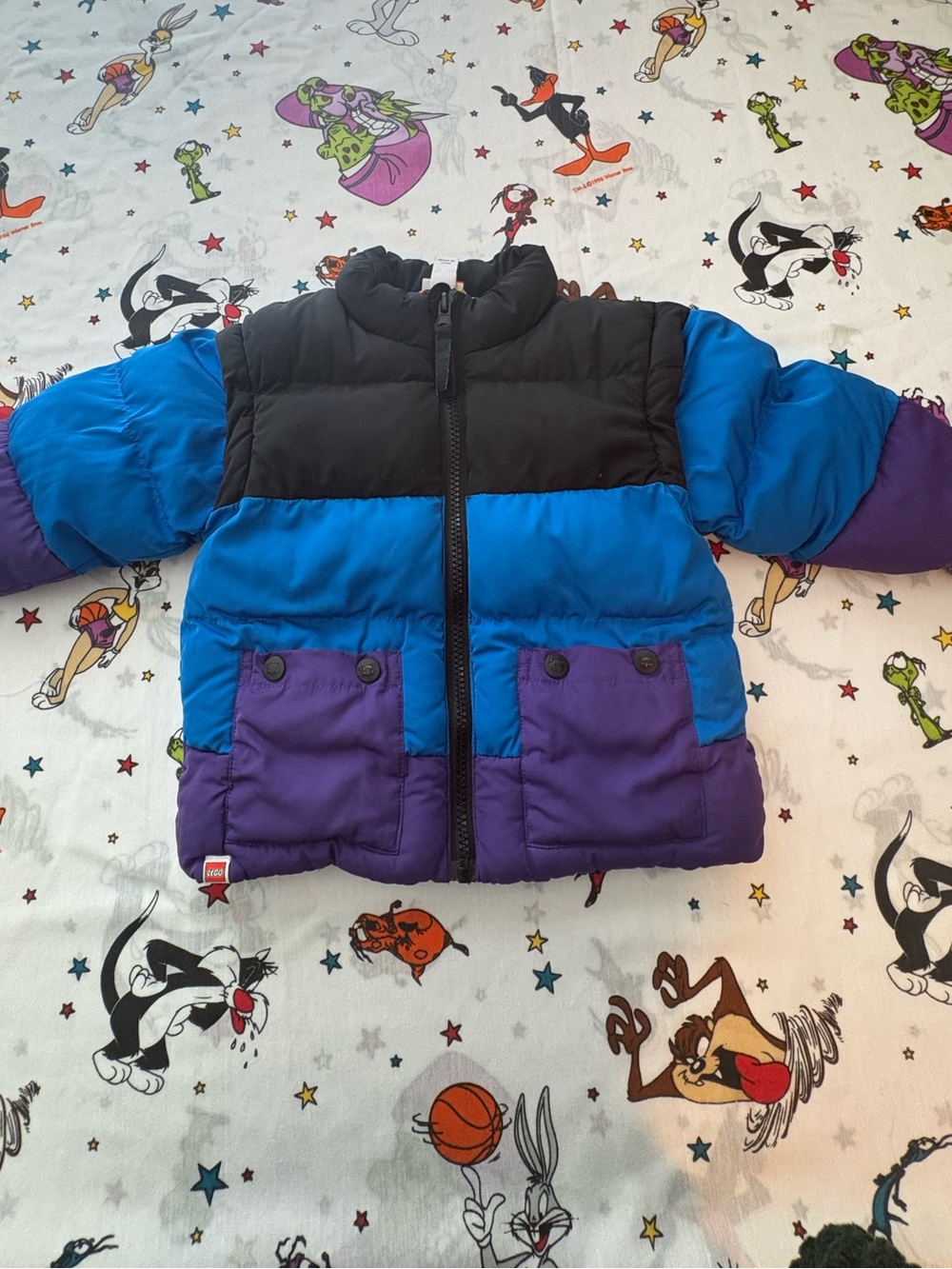 Lego Kids Colorblock Puffer Jacket - Black, Blue & Purple